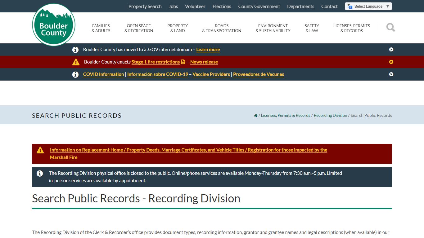 Search Public Records - Boulder County